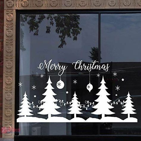 Decorate Windows For Christmas, Christmas Tree Window, Christmas Shop Window, Christmas Window Painting, Christmas Tree Snowflake, Christmas Wall Stickers, Christmas Window Stickers, Snowflake Sticker, Christmas Tree Wall