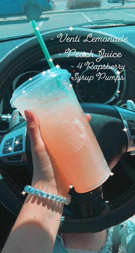 Peach Ring Starbucks Drink, Peach Ring, Starbucks Aesthetic, Lemonade Drinks, Raspberry Syrup, Starbucks Drinks Recipes, Peach Juice, Starbucks Copycat, Raspberry Lemonade