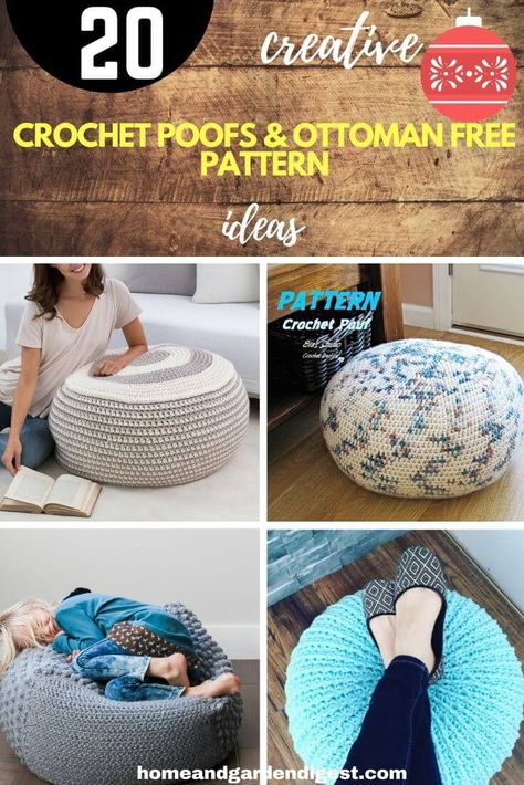 Crochet Poof Ball Pattern, Poofs Ottoman, Crochet Floor Pouf, Crochet Ottoman, Bean Bag Chair Pattern, Crochet Pouf Pattern, Crochet Furniture, Crochet Apple, Crochet Pouf