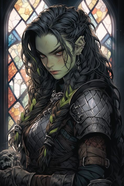 Vampire Woman Character Design, Female Dragonborn Art, Female Character Art Dnd, Half Orc Woman, D And D Characters, Orc Character Art, Dnd Character Concept Art, Dnd Character Portraits, D&d Character Art