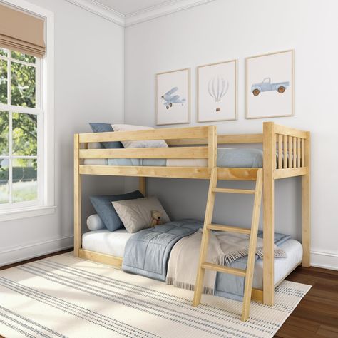 PRICES MAY VARY. Fundamental Twin Bunk: Our low bunk bed for kids features a simplified design with fewer headboards. The streamlined bottom bed makes for easy entry from all sides Crafted with Care: Made with solid wood and clean, non-toxic finishes, our sturdy bunk bed is designed with top-notch style and safety. Tall, 14-inch guardrails ensure maximum sleep security Sturdy & Stable: This kids twin bunk bed is capable of supporting up to 400 lbs. Bunk twin beds feature strong wood slats with a