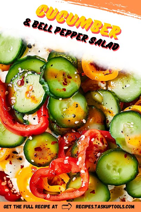 Discover a deliciously refreshing way to eat healthier with our Cucumber & Bell Pepper Salad recipe. Vibrant, crisp bell peppers complement the crunchy cucumber perfectly, creating a nutritious burst of flavors in every bite. Explore this easy-to-prepare dish that's not only low-calorie but also absolutely divine tasting. Pin now for a picture-perfect addition to your healthy lifestyle Pinterest board. Perfect for BBQs, potlucks, or simple weeknight dinners. #CucumberBellPepperSalad Simple Weeknight Dinners, Bell Pepper Salad, Pepper Salad, Ways To Eat Healthy, Sweet Bell Peppers, Light Snacks, Eat Healthier, Healthy Sides, Light Lunch