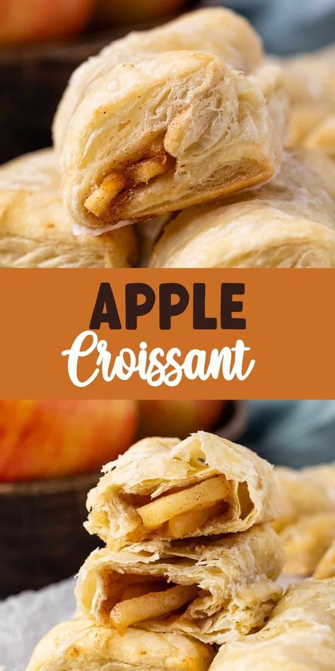 Easy Apple Croissants are the perfect breakfast - make cinnamon apple croissants with puff pastry and a simple glaze. These are the best fall baking recipe! Starbucks Baked Apple Croissant, Starbucks Baked Apple Croissant Recipe, Starbucks Apple Croissant Recipe, Baked Apple Croissant Starbucks, Apple Cruffins, Starbucks Apple Croissant, Croissants With Puff Pastry, Crossaint Recipe, Apple Cinnamon Croissants