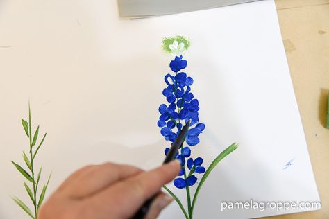 Paint Texas Bluebonnets, an easy painting tutorial for these fabulous flowers of Spring. Easy enough for beginners. Diy Address Sign, Digital Workbook, Dark Blue Paint, Painting Lesson, Basic Painting, California Poppies, Texas Bluebonnets, Flowers In Jars, Texas Art