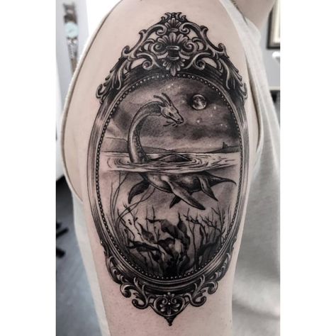 Cryptid Tattoo, Fandom Tattoos, Loch Ness, Dope Tattoos, Blackwork Tattoo, Body Mods, Leg Tattoos, Tattoos And Piercings, Blackwork