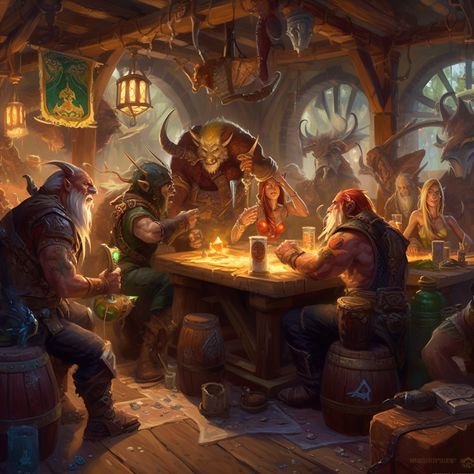 Tavern Reference, Tavern Fantasy Art, Fantasy Market, World Of Warcraft Art, Fantasy Tavern, Dnd Ideas, Warcraft Art, Fantasy Stuff, Fantasy Concept Art