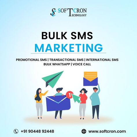 Softcron is one of the best bulk SMS service providers in United-States. We provide API for both promotional & transactional SMS service for marketing transactions Bulk Sms Marketing, Sms Marketing, Voice Call, Promotion, Digital Marketing, Web Design, United States, Technology, Marketing