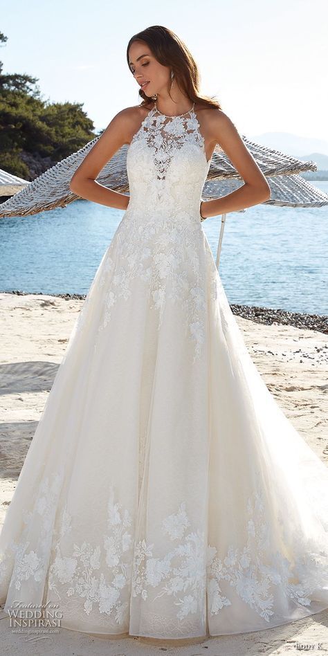 eddy k 2018 bridal sleeveless halter neck heavily embellished bodice romantic a line wedding dress keyhole back chapel train (33) mv -- Eddy K. Dreams 2019 Wedding Dresses Wedding Dress Keyhole Back, Cute Bridesmaid Dresses, Eddy K, Halter Wedding Dress, Wedding Dress Gallery, Aline Wedding Dress, Lace Beach Wedding Dress, A Line Wedding Dress, Chapel Train