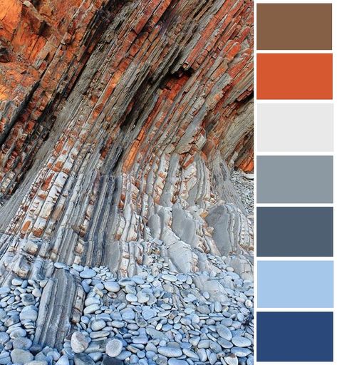 Blue, grey, rust color palette for living room Gray And Rust Bedding, Brown Rust Blue Living Room, Blue Grey Orange Color Scheme, Blue Grey Rust Color Scheme, Blue Orange Color Palette Living Room, Rust Grey Bedroom, Color Palette Gray Blue, Rust And Grey Color Palette, Rust And Grey Living Room