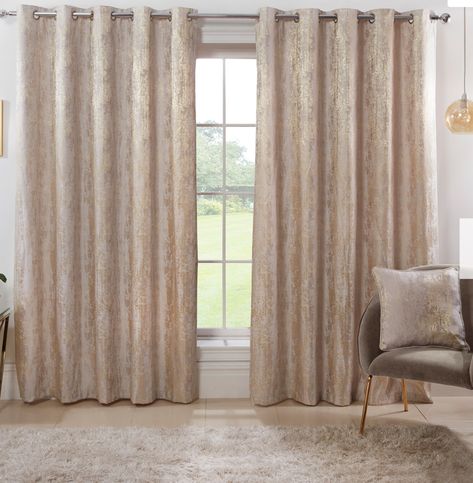 Champagne Curtains, Gold Curtains Bedroom, Draping Curtains, Contemporary Curtains, Silver Floor Lamp, Gold Curtains, Eyelet Curtains, Elegant Curtains, Types Of Curtains