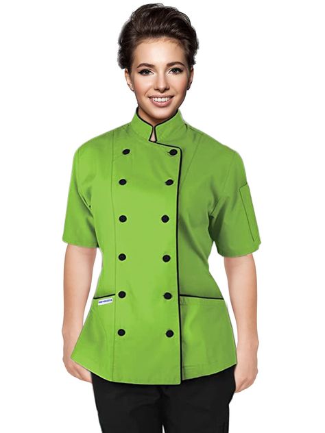 PRICES MAY VARY. Please select the size by the Bust Size given in the size chart Double-Breasted-Wear Both Ways 10 Buttons Closure Stylish Chef Jacket 2 Patch pocket Lead any kitchen in this comfortable and distinguished chef's jacket. The simple Short Sleeved Women Chef Jacket design is an excellent option for a Ladies chef. This exciting style keeps you cool in the kitchen even when the temperature rises.This sleek design is available 10 different colours. This design is available in sizes XS- Chef Jackets Women, Chef Jackets Design, Girls Apron Dress, Women's Chef Jacket, Chef Dress, Chef Costume, Chef Jackets, Chef Shirts, Chef Wear