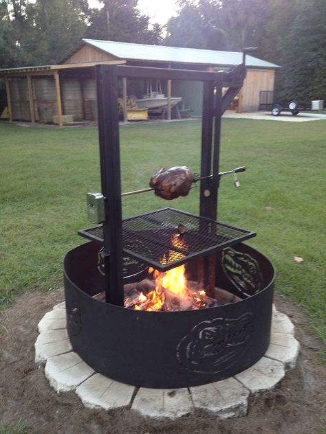 Turkey on the Ranch Grill Rotisserie - The BBQ BRETHREN FORUMS. Fire Pit Rotisserie, Diy Bbq Grill, Bbq Deck, Bbq Rotisserie, Rotisserie Grill, Brick Path, Bbq Grill Design, Fire Pit Grill, Backyard Kitchen