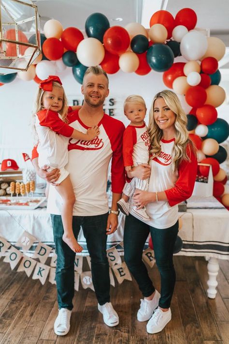 Rookie Of The Year Shirt Family, Rookie Of The Year First Birthday Family Shirts, 1st Birthday Party Rookie Year, 1st Rookie Of The Year Party, Baseball 2nd Birthday Party Ideas, One Rookie Year, One Year Baseball Party 1st Birthdays, Baseball Themed 2nd Birthday Party, Baseball Fourth Birthday