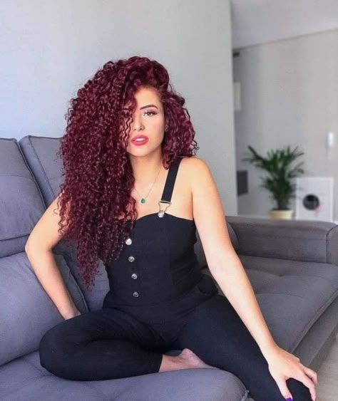 Marron Hair Color, Exotic Hair Color, Maroon Hair, Cherry Red Hair, Red Hair Inspo, Red Curly Hair, Dark Red Hair, Colored Curly Hair, Dyed Natural Hair