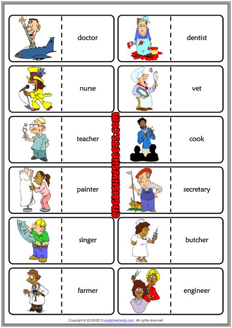 Jobs For Kids, Jobs Worksheets For Kids, Community Helpers Worksheets, Community Helpers Preschool Activities, Free Time Activities, English Grammar For Kids, Community Helpers Preschool, Domino Games, English Games