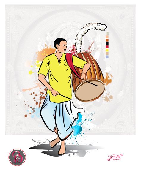 Dhaki, Dhak Player Durga Puja Dhaki, Durga Puja Art, Batman Love, Watercolor Art Face, Bengali Art, Painted Clothing, Applied Art, Logo Design Set, Hand Painted Clothing