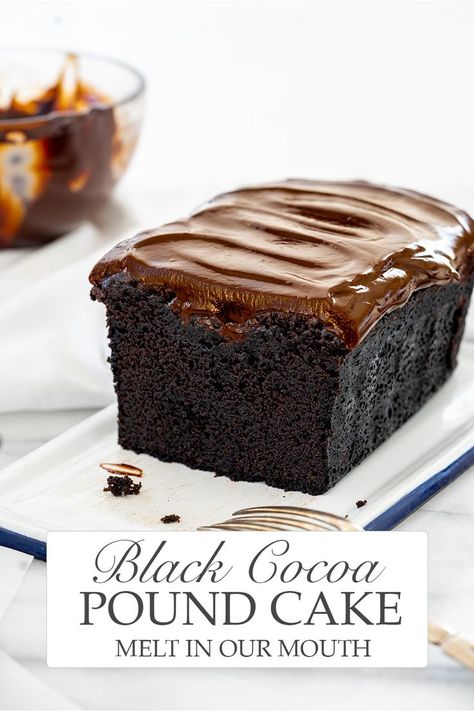 whole black cocoa pound cake enrobed in glossy dark chocolate ganache Dark Chocolate Pound Cake, Healthy Dark Chocolate Desserts, Planet Chocolate, Chocolate Pound Cake Recipe, Cottage Recipes, Dark Chocolate Desserts, Dark Chocolate Recipes, Healthy Dark Chocolate, Black Cocoa