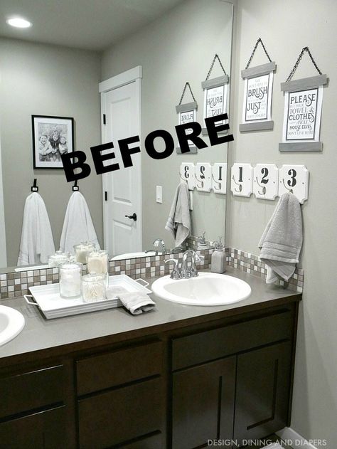 Double Sink Bathroom Vanity Makeover - Taryn Whiteaker Double Sink Small Bathroom, Small Double Sink Vanity, Double Sink Bathroom Ideas, Small Guest Bathroom Ideas, Vintage Bathroom Vanities, Bathroom Double Sink, Teen Bathrooms, Bathroom Big, Bathroom Sink Decor