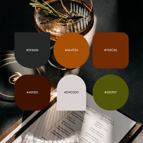 Dark | Elegant | Autumn Colors Dark Elegant Color Palette, Elegant Color Palette, Dark Color Palette, Themed Desserts, Dark Theme, Elegant Color, Theme Color, Web Designs, Autumn Colors