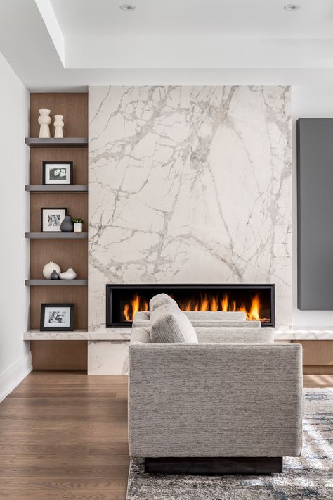 Asymmetrical Fireplaces, Gas Fireplace Ideas Living Rooms, Modern Fireplace Ideas Living Rooms, Fireplace Modern Design, Contemporary Fireplace Designs, Tv Over Fireplace, Fireplace Tv Wall, Linear Fireplace, Living Room Decor Fireplace