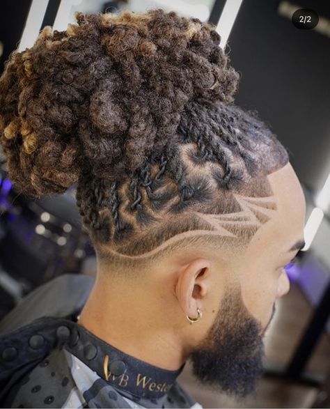 Men’s Locs With Fade, Hairstyles For Short Dreads Men, Men Dreads Styles Black Man Bun, Pineapple Retwist Locs, Loc Styles For Men With Fade, Fade Locs Hairstyles, Lox Hairstyles Men, Updo Dreadlock Styles For Men, Dread Updo For Men