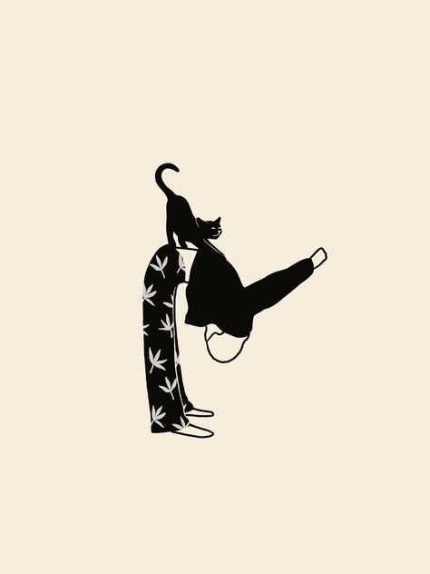 https://www.etsy.com/listing/1575596283/morning-cat-stretch-print-line-art-print?click_key=547e3b7b7d2388d5a14a2317f93693aa3d5e9b5c%3A1575596283&click_sum=6dedc4b9&ref=shop_home_active_2 Dancing Cat Art, Yoga Cat Tattoo, Yoga Cat Illustration, Cat Stretching Tattoo, Illustration Chat, Black Cat Design, Cat Stretching, Dancing Animals, Morning Cat