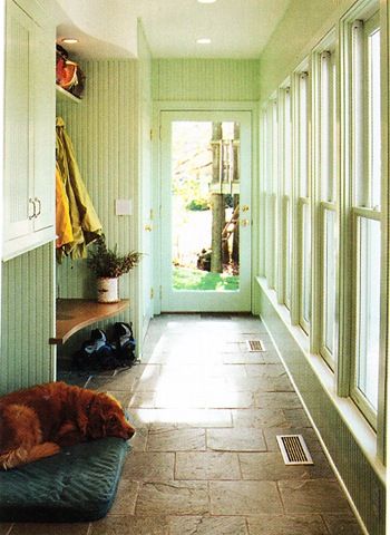 mudroom/hall between house and garage Bright Paint Colors, Stone Tile Flooring, Mud Rooms, Lots Of Windows, Dog Rooms, Tile Floors, Stone Tile, Mudroom Bench, Design Your Dream House