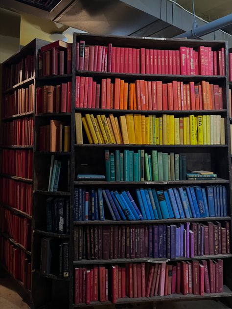 Rainbow bookshelf at The Last Bookstore in DTLA Quaint Bookstores, Rainbow Academia, Sophomore English, Colorful Academia, Rainbow Bookshelf, Rainbow Story, Bookstore Ideas, Library Rooms, Book Girlies