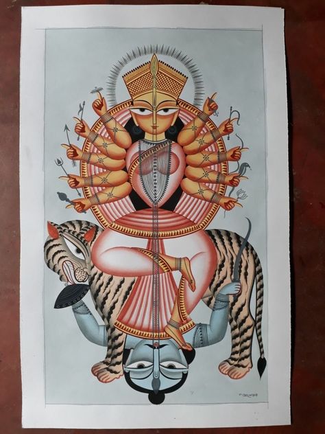 Kalighat Paintings Durga, Kalighat Paintings, Story Sketch, Reading Stickers, Durga Ma, Ma Durga, Ganesh Art Paintings, Alpona Design, Bengali Art