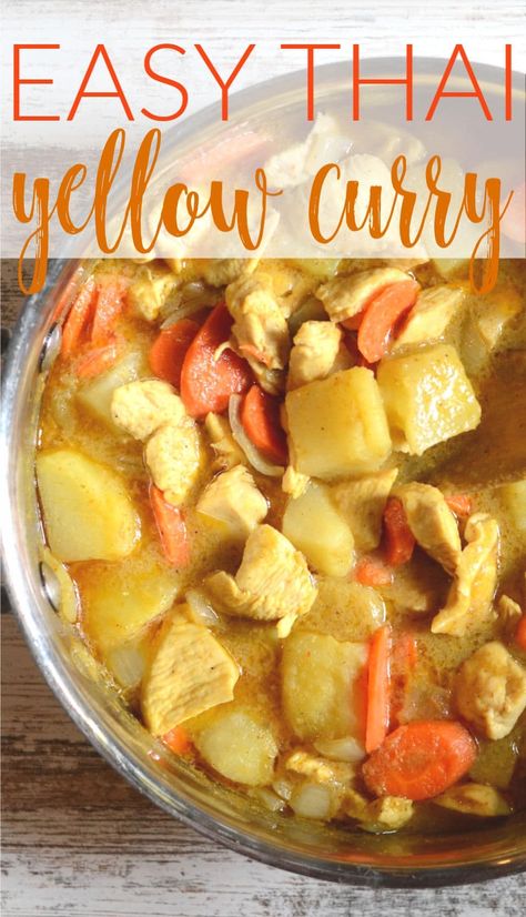 Do you love Thai curry and wish you could make it at home whenever you want? This easy and delicious Thai yellow curry tastes like it came from your favorite Thai restaurant. It's all about the perfect paste! You don't need to make curry paste from scratch for this recipe - just get your hands on the best one, add some regular ingredients from the store, and you will be in Thai food heaven. Yellow Thai Curry Recipe, Thai Yellow Curry Recipe, Thai Yellow Chicken Curry, Yellow Curry Chicken, Yellow Curry Recipe, Thai Yellow Curry, Thai Curry Recipes, Best Easy Dinner Recipes, Cooking Jasmine Rice