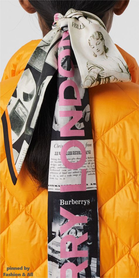 BURBERRY Archive Editorial Print Silk Skinny Scarf Scarf Editorial, Funky Scarves, Stylish Womens Hats, Scarf Design, Urban Outfits, Fashion Books, Silk Scarves, Stylish Accessories, Scarf Styles