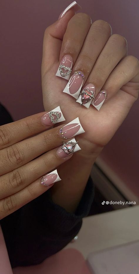 Nail Designs Mid Length, Dope Nail Designs Mid Length, Chunky Nails, Black Acrylic Nails, Hard Nails, Colored Acrylic Nails, White Acrylic Nails, Girly Acrylic Nails, French Tip Acrylic Nails