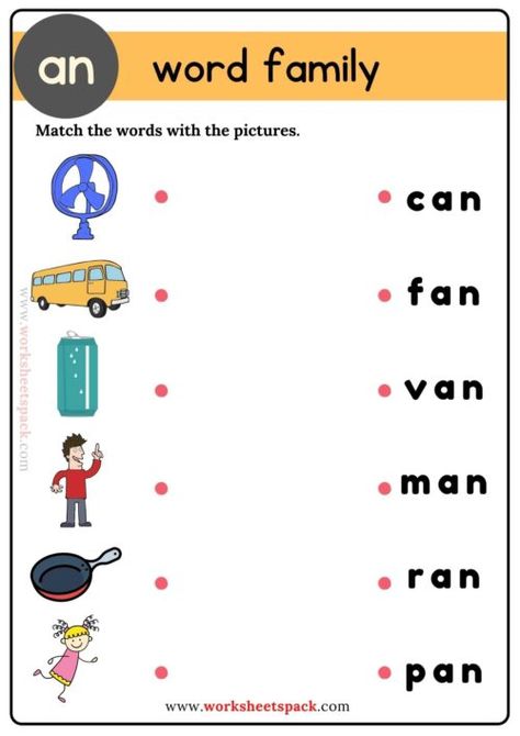 An Words, An Word Family, Word Families Free, Word Families Printables, Rhyming Words Worksheets, 1st Grade Reading Worksheets, Two Letter Words, Words Worksheet, Cvc Words Worksheets