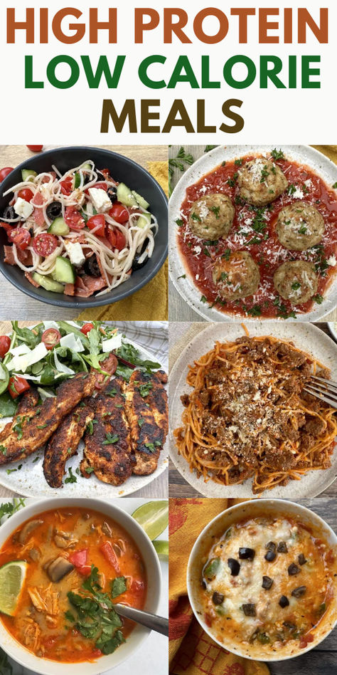 Images of high protein low calories meals like chicken tenders, meatballs, bowls, soups and spaghetti. High Quantity Low Calorie Foods, Meal Prep Ideas High Protein Low Calorie, Low Calorie Recipes For One, Meal Prep High Protein Low Calorie, High Protein Low Calorie Lunch Ideas, 400 Calorie Meals High Protein, Low Calorie Meal Prep Lunches, Low Calorie High Protein Meal Prep, High Protein Low Calorie Lunch