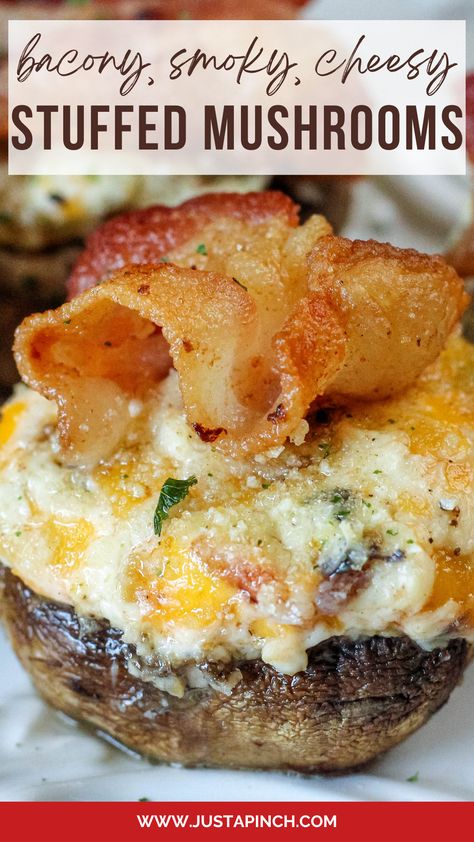 Smoky Stuffed Mushrooms with Bacon and Cheese Bacon Cheddar Stuffed Mushrooms, Pork Sausage Stuffed Mushrooms, Christmas Stuffed Mushrooms, Thanksgiving Stuffed Mushrooms, Large Stuffed Mushrooms, Mushrooms Dishes, Mushroom Appetizer, Mushrooms Stuffed, Sausage Stuffed Mushrooms