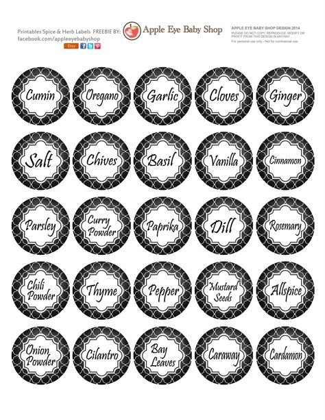 All sizes | FREE Printables | Spice & Herb Labels By Apple Eye Baby Shop | Flickr - Photo Sharing! Pantry Organization Labels, Labels Kitchen, Herb Labels, Jar Tags, Spice Jar Labels, Kitchen Labels, Spice Labels, Organizing Labels, Diy Labels