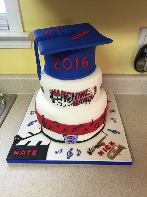 Marching band cake graduation                                                                                                                                                      More Marching Band Cake, Band Cake, Drum Beats, Graduation Boards, Music Cakes, Marching Band Memes, Grad Cake, School Pics, Band Mom