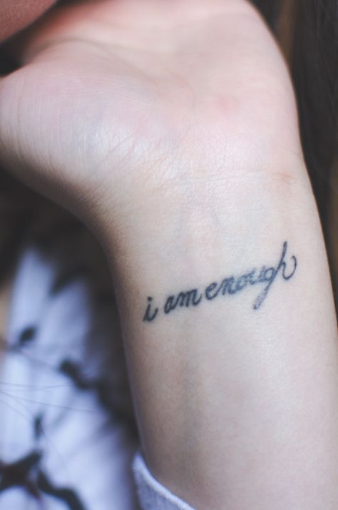 my wrist tattoo Enough Wrist Tattoo, Mila Kunis Tattoo, Enough Tattoo, Meaningful Wrist Tattoos, Cool Wrist Tattoos, Tattoo Wrist, Foot Tattoos For Women, Omerta Tattoo, Wrist Tattoos For Women