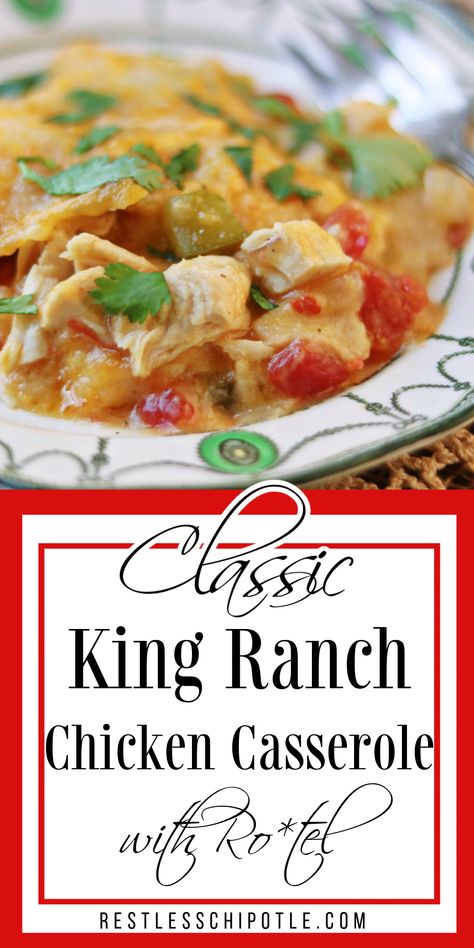 A plate of chicken casserole, ready to eat. Original King Ranch Chicken Casserole, King Ranch Chicken Casserole Easy Rotel, Ez Recipes, King Ranch Casserole, King Ranch Chicken Casserole, King Ranch Chicken, Ranch Casserole, Chicken Casserole Recipe, Ranch Chicken Recipes