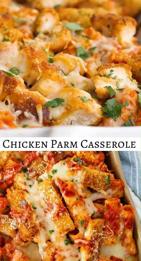 Chicken Parm Casserole, Homemade Crispy Chicken, Plats Ramadan, Makanan Italia, Parmesan Casserole, Delicious Family Dinners, Leftover Rotisserie, Chicken Parmesan Casserole, Crockpot Healthy