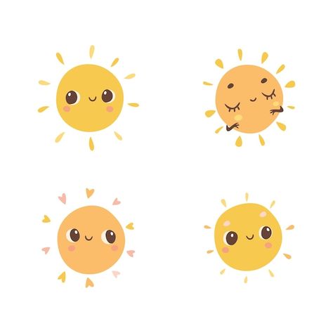 Vector sun expressions set | Premium Vector #Freepik #vector #cute #set #cute-sun #children Cute Sun Doodle, Cute Sun Drawing, Sun Doodle, Moon Cartoon, Sun Drawing, Sun Illustration, Cute Sun, Doodle Inspiration, Bullet Journal Design Ideas