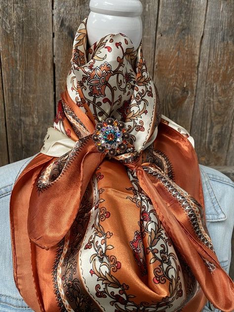 Western Scarf, Wild Rags, Rodeo Events, Wild Rag, Leather Flowers, Country Girl, Country Outfits, Orange Brown, Western Outfits