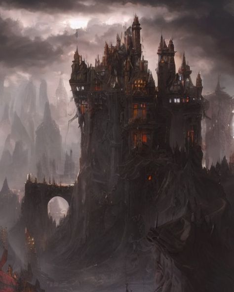 Shows a canyon castle that looks scary Dark Palace Fantasy Art, Evil Castle Aesthetic, Evil Castle Concept Art, Mid Evil Castle, Evil Landscape, Demon Palace, Evil Kingdom, Dark Fantasy Castle, Evil Castle