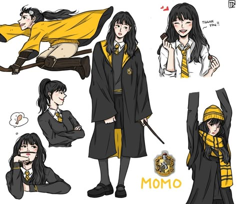 Momo Fan Art Harry Potter Uniform, Kpop Images, Imprimibles Harry Potter, Hogwarts Uniform, Harry Potter Oc, Hufflepuff Aesthetic, Harry Potter Girl, Twice Fanart, Buku Harry Potter