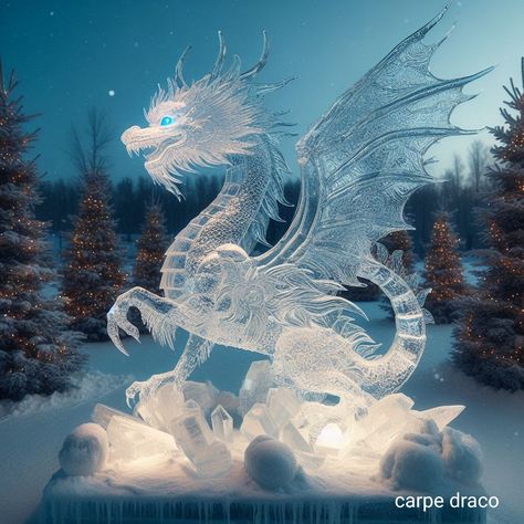 Winter Dragon Aesthetic, Ice Dragon Aesthetic, Winter Dragon Art, Mythical Snow Creatures, Dragon Woman, Dragon Ice Sculpture, Dragon Artwork Fantasy, Dragon Artwork, Dragon Art