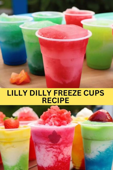 Lilly Dilly Recipe, Frozen Cup Recipe, Freeze Cups Kool Aid, Justines Kitchen, Freeze Cups, Freeze Pop Recipes, Orange Julius Recipe, Slushy Drinks, Kids Drinks