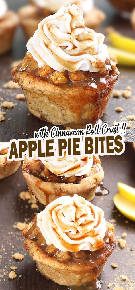 Apple Pie Cupcakes Betty Crocker, Pillsbury Apple Pie Cups, Apple Pie Recipe Easy Pillsbury, Crescent Roll Apple Pie Bites, Mini Cinnamon Apple Pies, Apple Pie Finger Food, Snickerdoodle Apple Pie Cookie Cups, Apple Pie Cinnamon Roll Cups, Apple Pie Cups In Muffin Tin