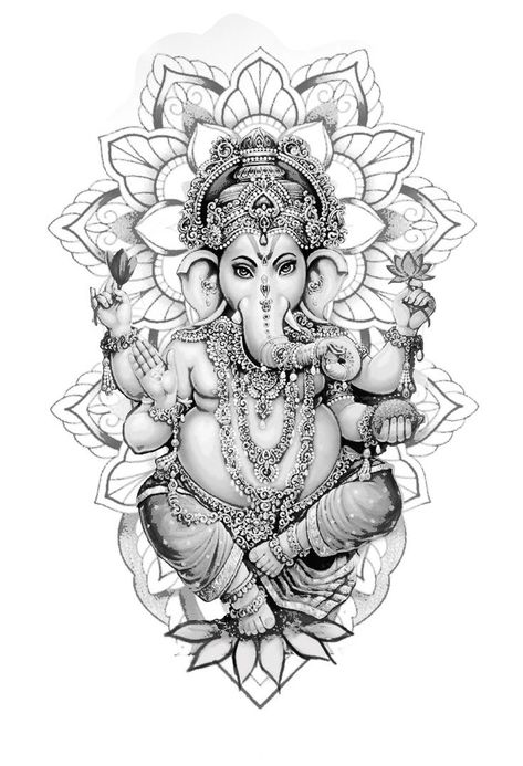 Hindu Elephant Tattoo Ganesha, Ganesha Back Tattoo, Hindu Back Tattoo, Ganesha Tattoo Mandala, Hinduism Tattoos, Ganesha Tattoo Sleeve, Ganesha Tattoo Design, Hannya Maske Tattoo, Hannya Maske