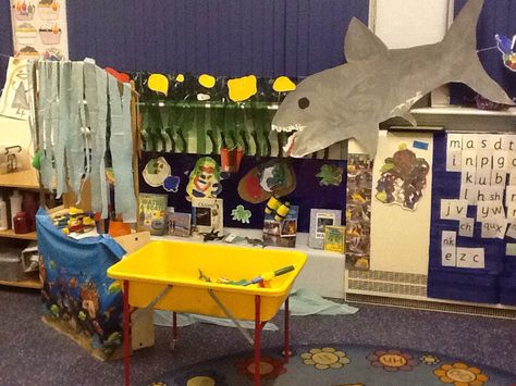 Aquarium role play area Role Play Areas, Fish Theme, Rainbow Fish, Play Areas, Play Based, Fishing Theme, Play Based Learning, Dramatic Play, Beach Theme