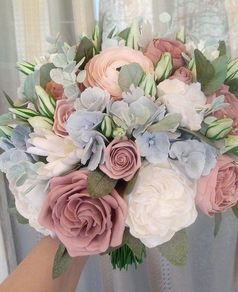 Dusty Rose Wedding Bouquet, Dusty Blue Bouquet, Garden Rose Bouquet Wedding, Garden Roses Wedding, Bouquet Dusty Blue, Pink Ranunculus, Beautiful Bridal Bouquet, Peony Bouquet, Dusty Rose Wedding